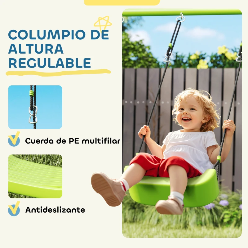 AIYAPLAY Columpio Infantil 3 en 1 con Tienda Anillas y Altura Ajustable para Niños de 3-8 Años Estructura Metálica 283x180x182 cm
