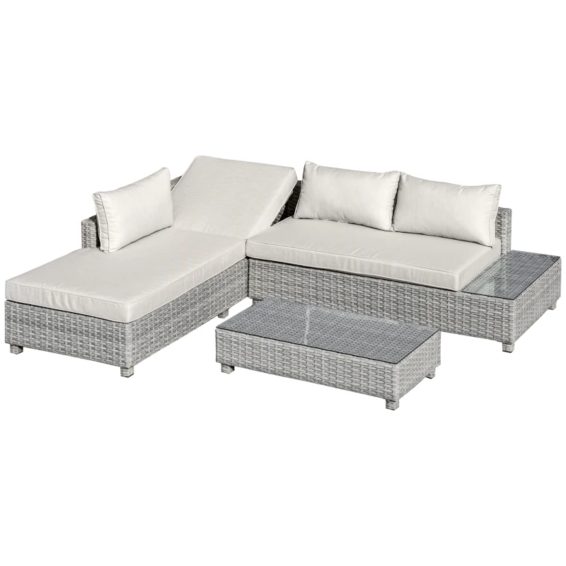 Outsunny 4-teiliges Gartenmöbel-Set, Garten-Lounge, Gartensitzgruppe, PE-Rattan, wetterbeständig, inkl. Kissen, Grau + Beige