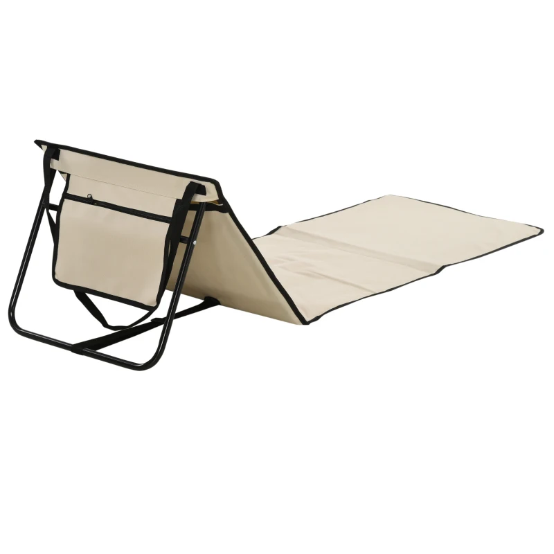 Outsunny Strandliege, klappbar, verstellbare Rücklehne, Seitentasche, weiche Polsterung, Stahlrahmen, Beige, 142x51x40cm
