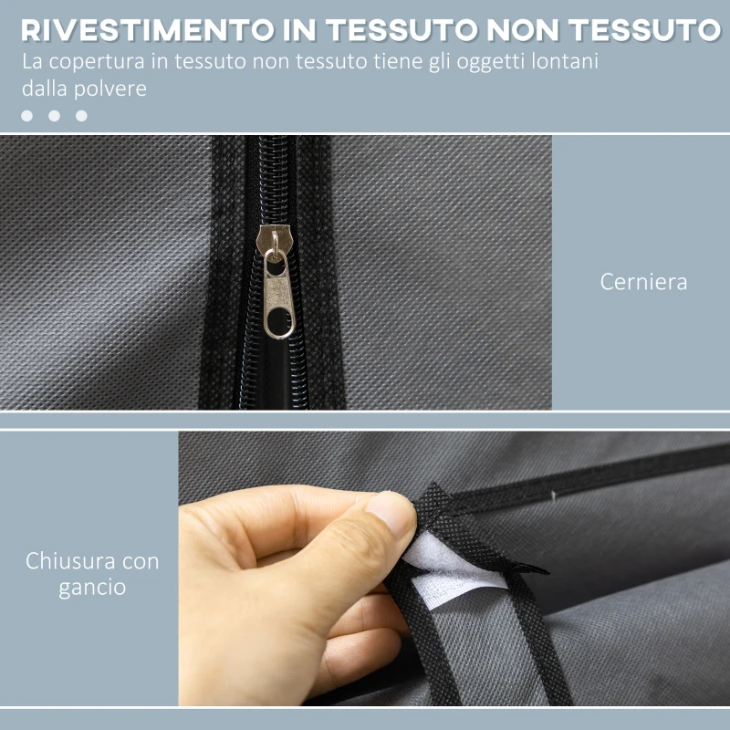 HOMCOM Guardaroba in Tessuto non Tessuto e Acciaio con 8 Ripiani e 2 Barre, 125x43x162.5 cm, Grigio Carbone