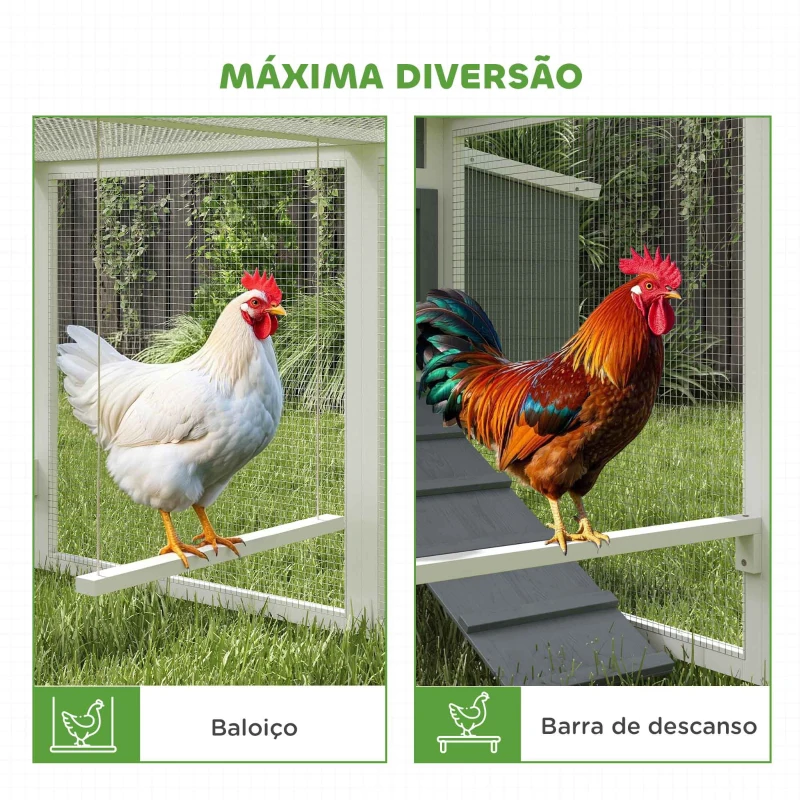PawHut Galinheiro para Exterior Galinheiro de Madeira para 10-15 Galinhas com Baloiço Perchas Bandeja Removível e Rampa 315,5x150,5x140,5 cm Cinza