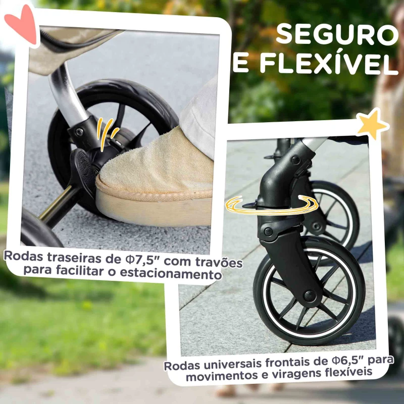 PawHut Carrinho para Cães Dobrável com Correia de Segurança Almofada Lavável e Janelas 80x48,5x106 cm Cáqui