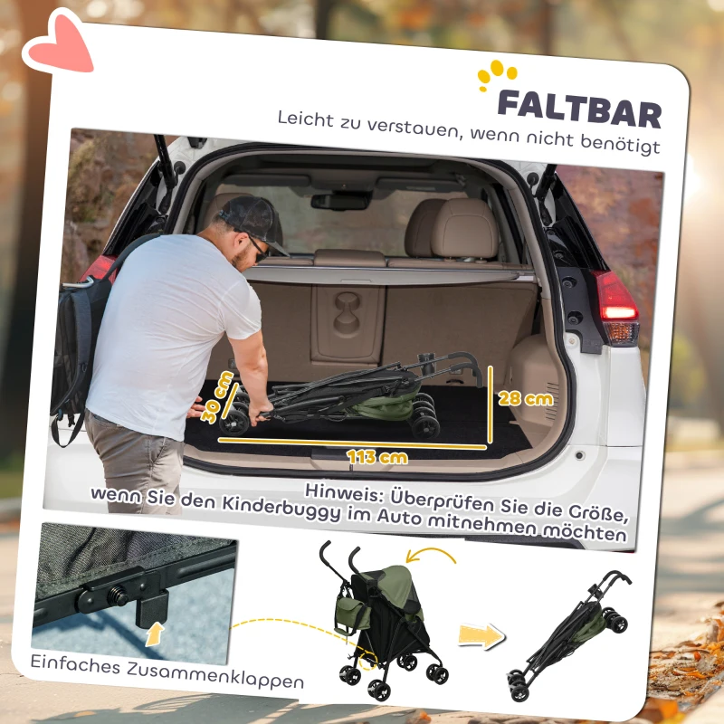 PawHut Huisdierenwagen met Veiligheidslijnen, Netramen, 76L x 44B x 103H cm, Donkergroen