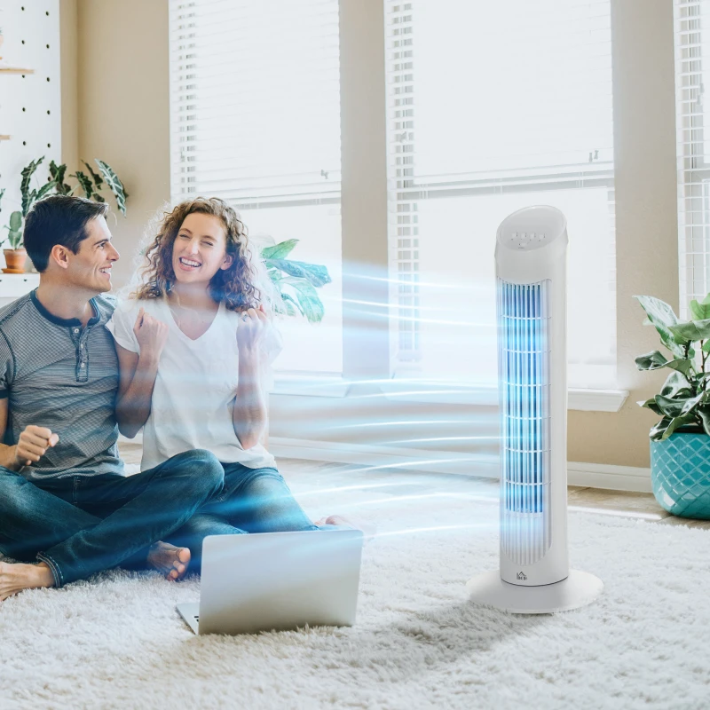 HOMCOM Tower Fan for Bedroom Cooling, 30 Inch Electric 70° Oscillating Fan with 3 Speed Settings, Standing Floor Fan for Home Office Indoor, White