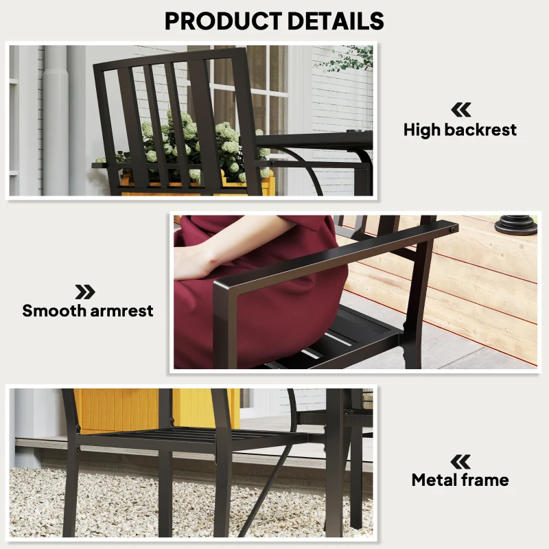 Outsunny Set of Two Minimal Metal Garden Chairs - Black