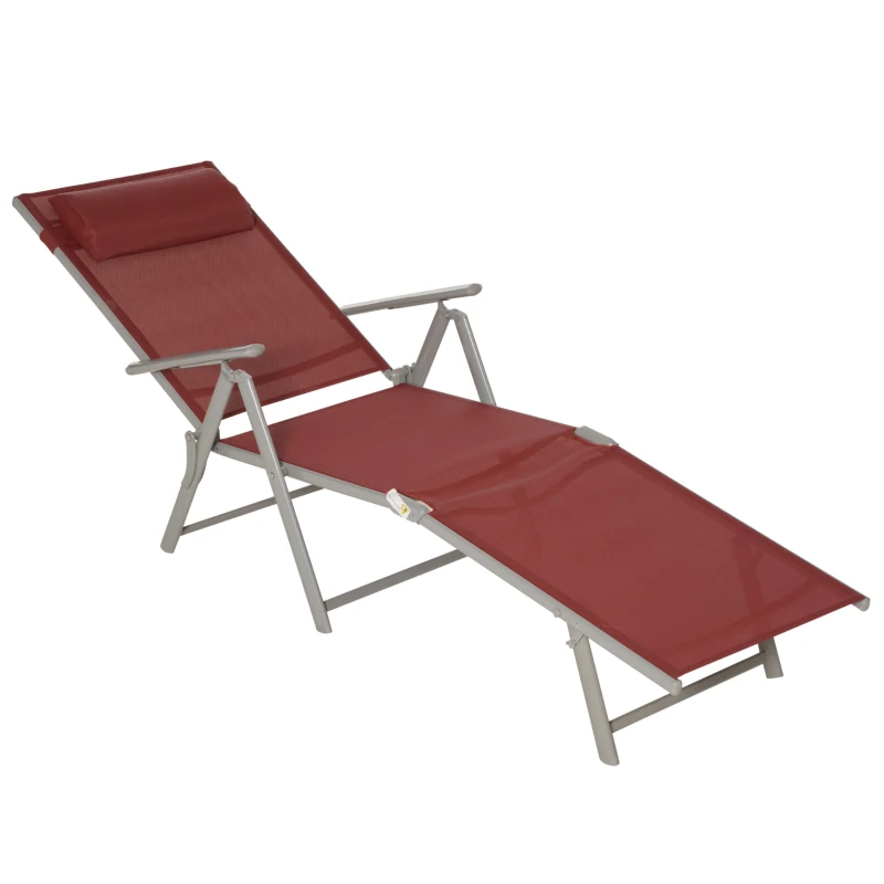 Outsunny Sonnenliege, 5-stufig neigbare Rückenlehne, mit Kissen, klappbar, rostfreies Metallgestell, 137 x 63,5 x 100,5 cm, Rot