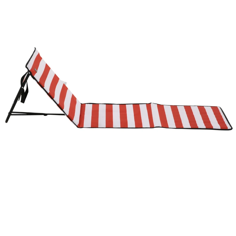 Outsunny Strandliege, klappbar, verstellbare Rücklehne, Seitentasche, weiche Polsterung, Stahlrahmen, Rot, 142x51x40cm