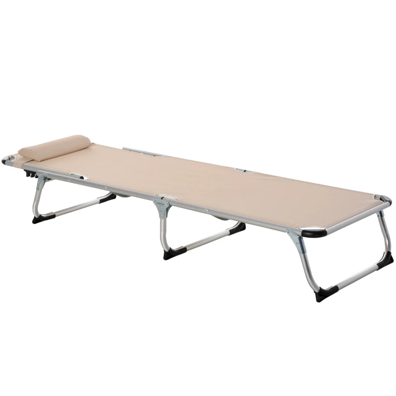 Outsunny Sonnenliege faltbar Gartenliege mit Kopfkissen ergonomisch Relaxliege mit 4-stufig verstellbaren Rückenlehne Alu bis 120 kg belastbar für Garten, Terrasse, Pool, , Strand,Beige