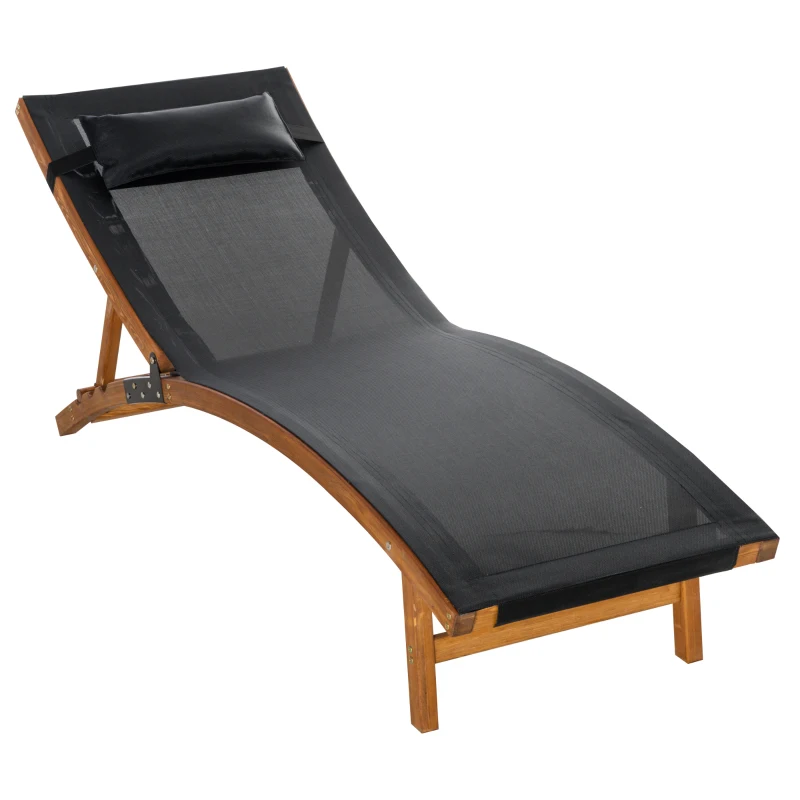 Outsunny Sonnenliege inklusive Kopfkissen, verstellbare Rückenlehne, wetterbeständig, Massivholz, Schwarz + Natur