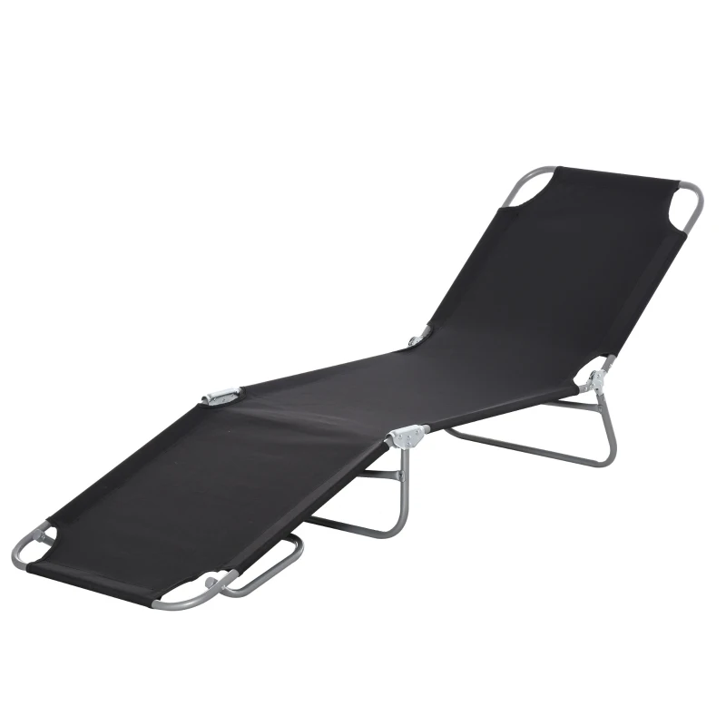 Outsunny Sonnenliege, klappbar, verstellbare Rückenlehne, rostfreier Metallrahmen, 187 x 55 x 24, Schwraz