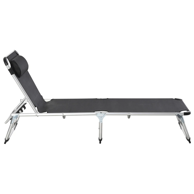 Outsunny Sonnenliege faltbar Gartenliege mit Kopfkissen Liegestuhl mit der 4-stufig verstellbaren Rückenlehne Campingliege bis 120 kg belastbar für Outdoor-Park, Garten, Schwarz