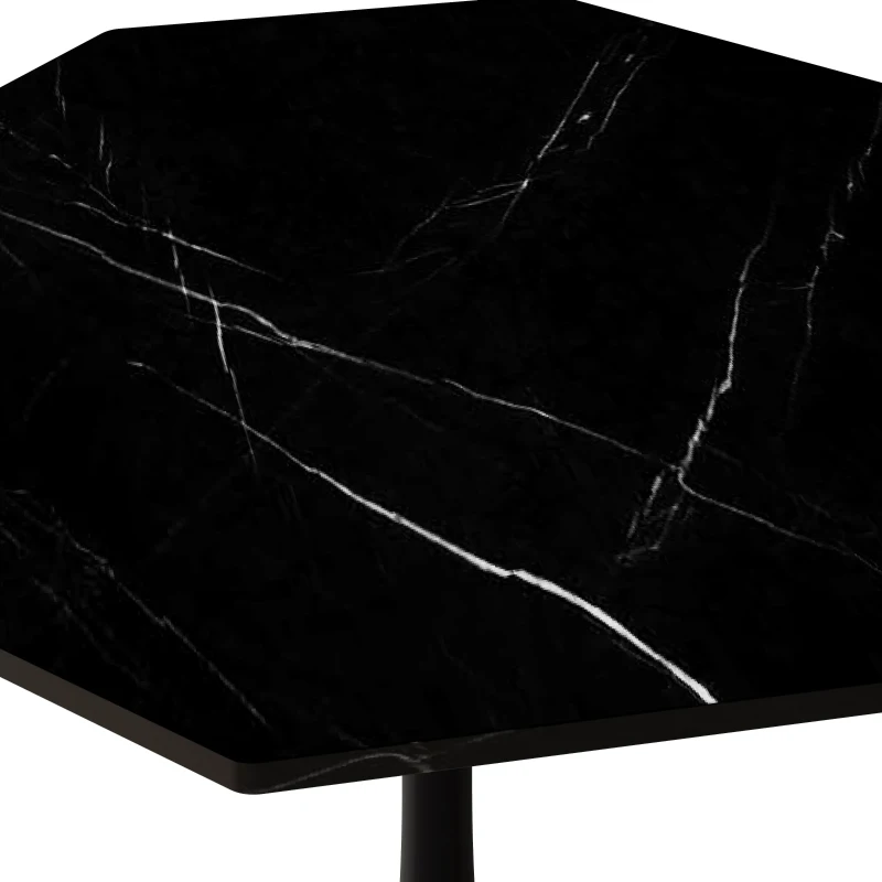 Mesa Moderna de Centro Octogonal con Tablero de MDF en Efecto Mármol y Base Metálica, 80x74x73 cm, Negro