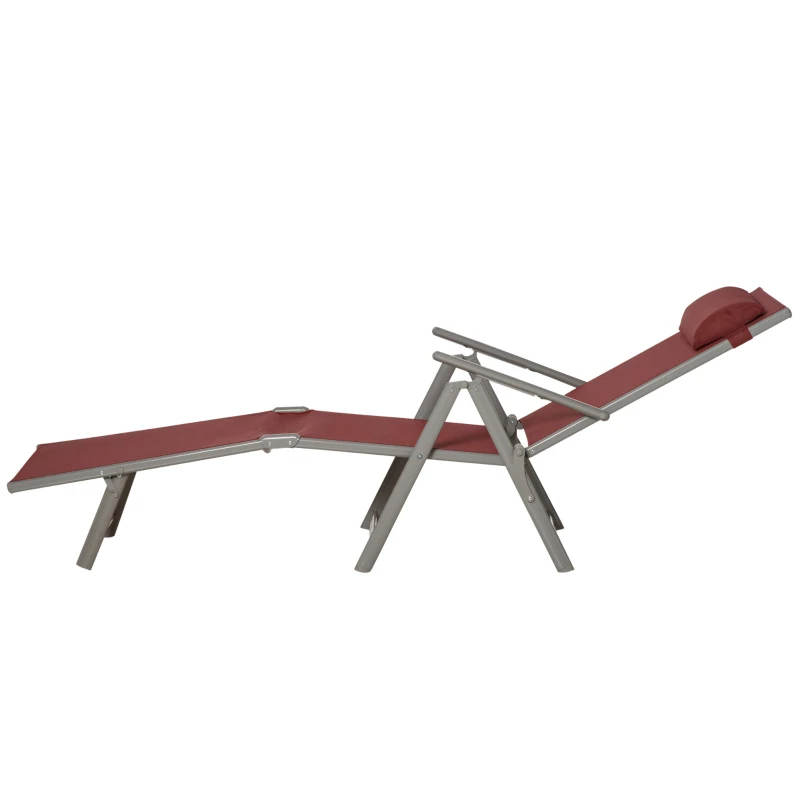 Outsunny Sonnenliege, 5-stufig neigbare Rückenlehne, mit Kissen, klappbar, rostfreies Metallgestell, 137 x 63,5 x 100,5 cm, Rot