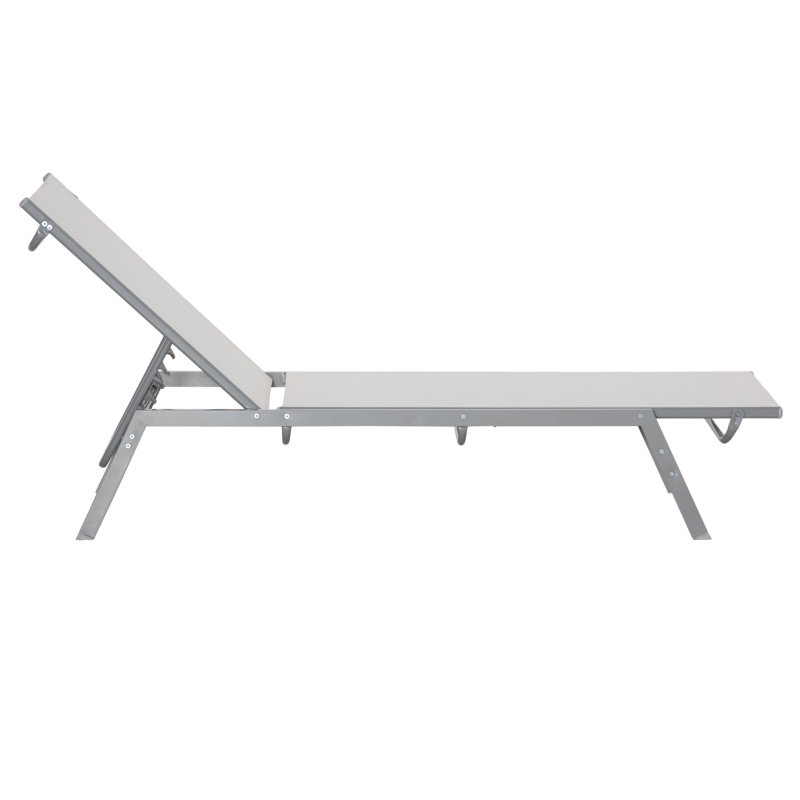 Outsunny Garten-Sonnenliege Relaxliege mit 5-stufige Rückenlehne aus Metall Cremeweiß 170 x 58 x 97 cm