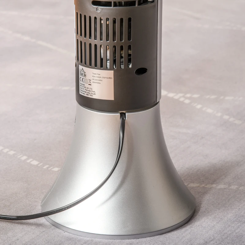 HOMCOM 36'' Freestanding Tower Fan, 3 Speed 3 Mode, 7.5h Timer, 70 Degree Oscillation, LED Panel, 5M Remote Controller, Silver