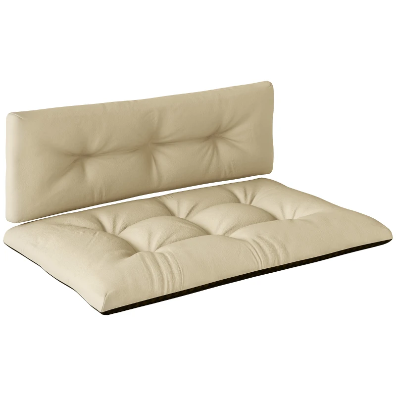 Outsunny Palletkussenset 2-delig Zitkussen en Rugleuning met Getuft Ontwerp 120 x 77 x 10 cm Beige
