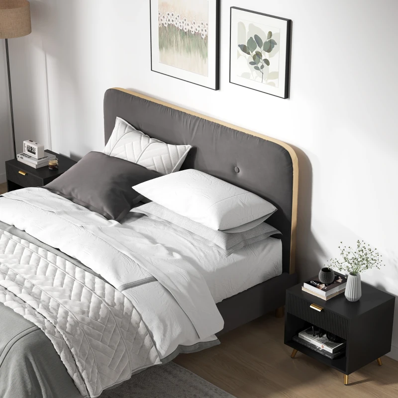 HOMCOM Elegant Bedside Table Set of 2, with Drawer and Shelf - Black/Gold Tone