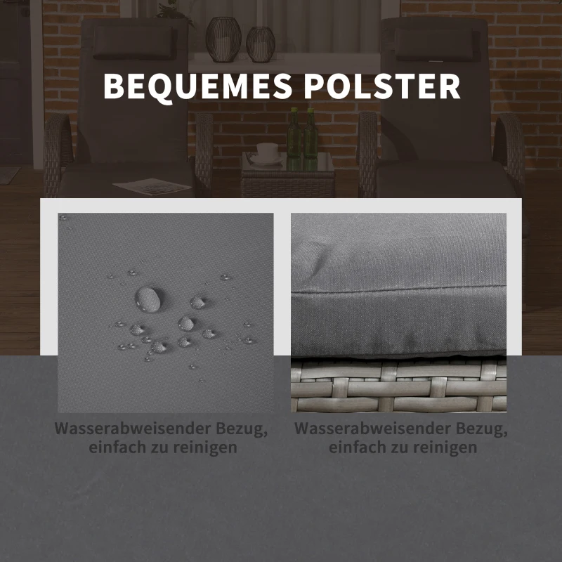 Outsunny Sonnenliege Gartenliege Tisch 3er-Set Gartenmöbel, Polyrattan+Metall Grau+Dunkelgrau