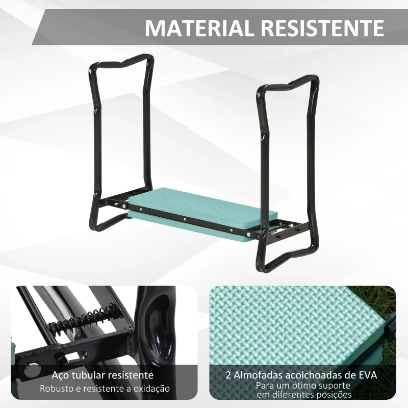 Outsunny Banco de Jardim Dobrável e Portátil Banco de Jardim com Joelheira para Jardinagem com Almofadas de Espuma EVA para Proteger seus Joelhos e Roupas 58x28x49cm Verde e Preto