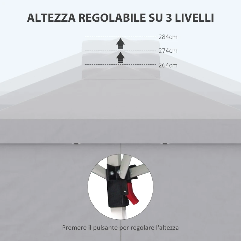Outsunny Gazebo Pieghevole 3x3 m con Altezza Regolabile su 3 Livelli, Finestre e Borsa di Trasporto, Grigio Chiaro