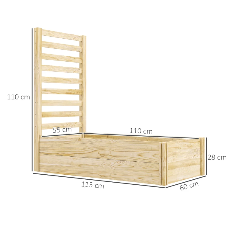 Outsunny Fioriera con Traliccio per Rampicanti e Fondo Aperto, in Legno di Abete, 115x60x110 cm, color Legno