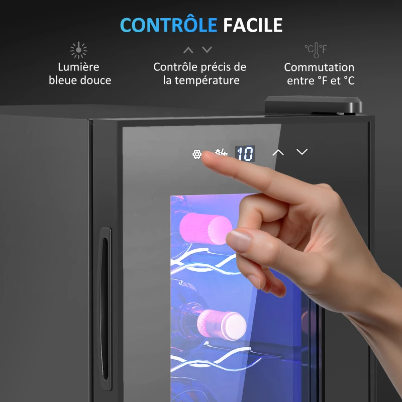 HOMCOM Cave à vin 6 bouteilles 17L haute performance température réglable 8-18° avec lumière LED panneau contrôle tactile noir