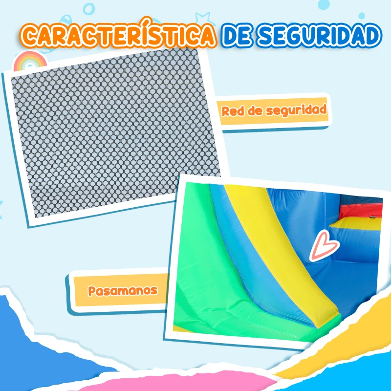 AIYAPLAY Castillo Hinchable 5 en 1 con Tobogán Piscinas y Canasta Incluye Inflador y Bolsa de Transporte 385x290x180cm Multicolor