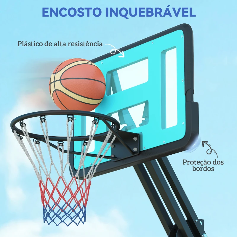 SPORTNOW Tabela de Basquetebol Ajustável de 146-236 cm Portátil com Rodas e Base Preenchível com Água ou Areia 71x45x146-236 cm Preto