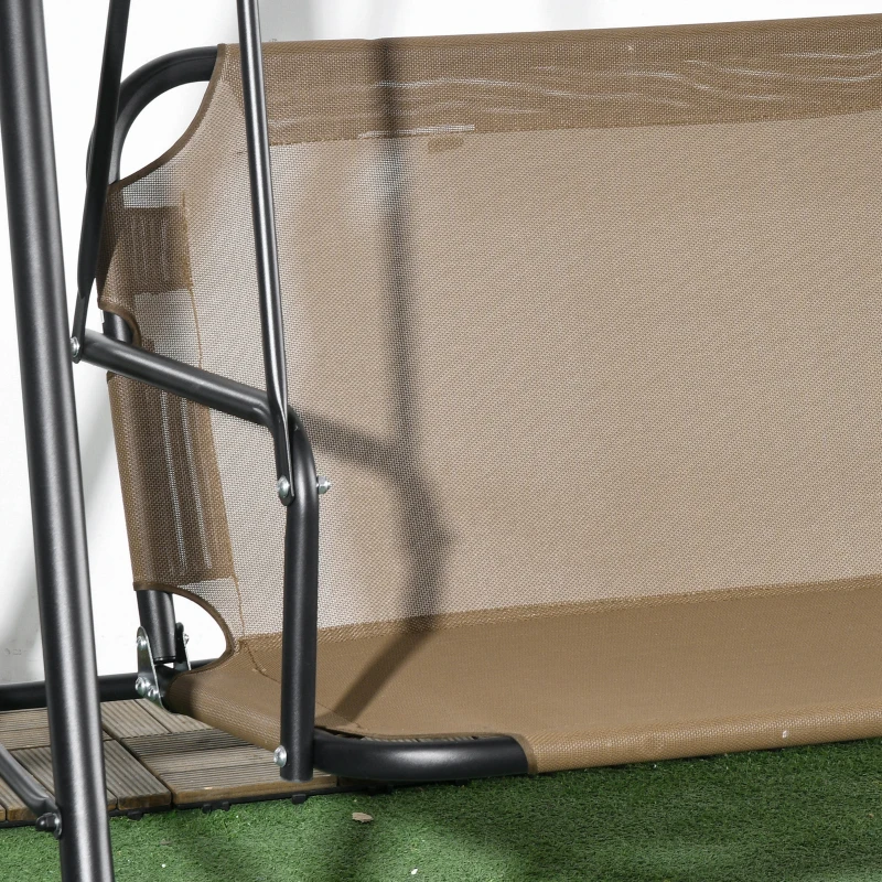 Outsunny Dondolo da Giardino 3 Posti con Copertura Regolabile, in Acciaio e Poliestere, 172x110x153 cm, Marrone e Grigio