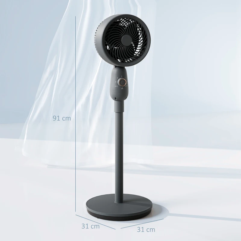 HOMCOM Pedestal Fan, Powerful Air Circulator, 12 Inch Floor Standing Fan with 3 Speed Settings, Oscillating Function for Bedroom, Home and Office, Grey