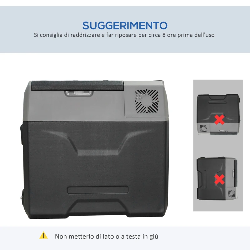 HOMCOM Frigo per Auto da 50L con Pannello Touch, Maniglia e 2 Ruote, in Alluminio e Plastica, 58.6x37.8x54.5 cm, Grigio