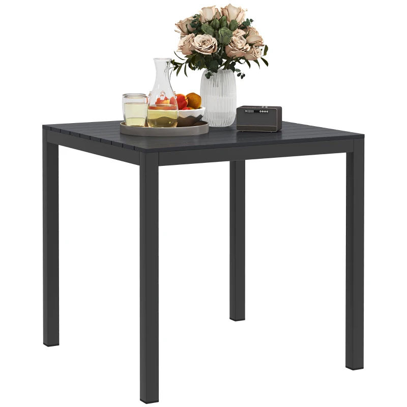 Outsunny Tuintafel Aluminium 73x73 cm Weerbestendig Buffettafel met Houtlook, Campingtafel voor 4 Personen Zwart