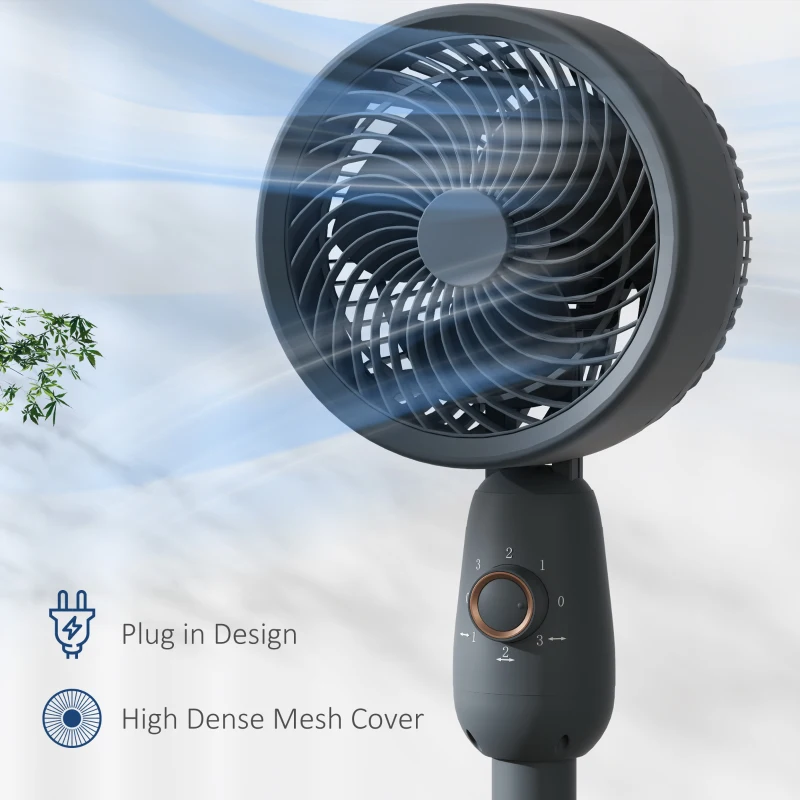 HOMCOM Pedestal Fan, Powerful Air Circulator, 12 Inch Floor Standing Fan with 3 Speed Settings, Oscillating Function for Bedroom, Home and Office, Grey