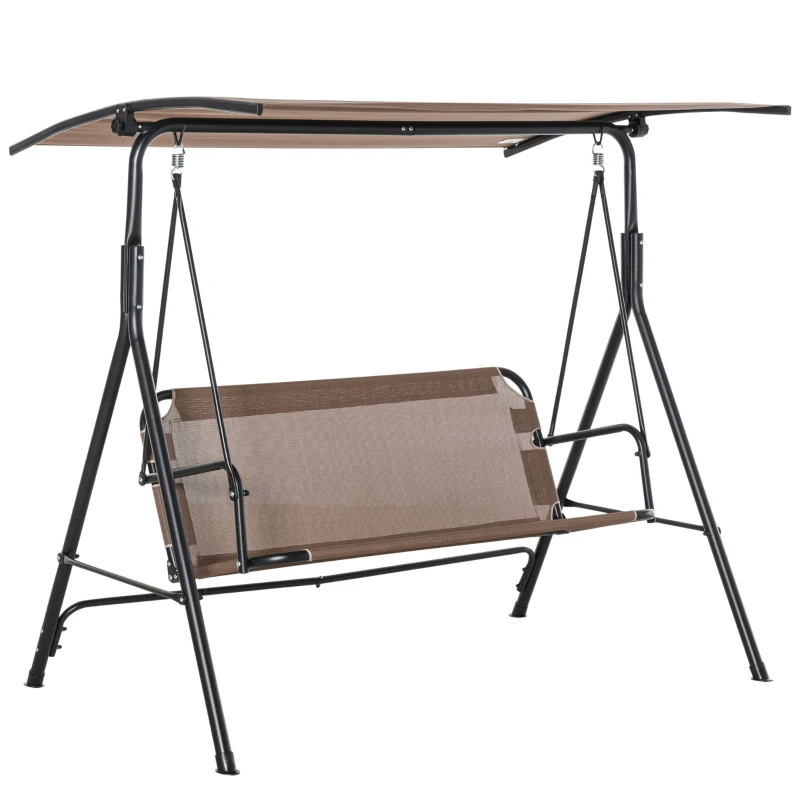 Outsunny Balansoar de Gradina/Terasa 3 Locuri cu Baldachin Reglabil din Metal si Textilen, 172x110x155 cm, Maro(m-11)