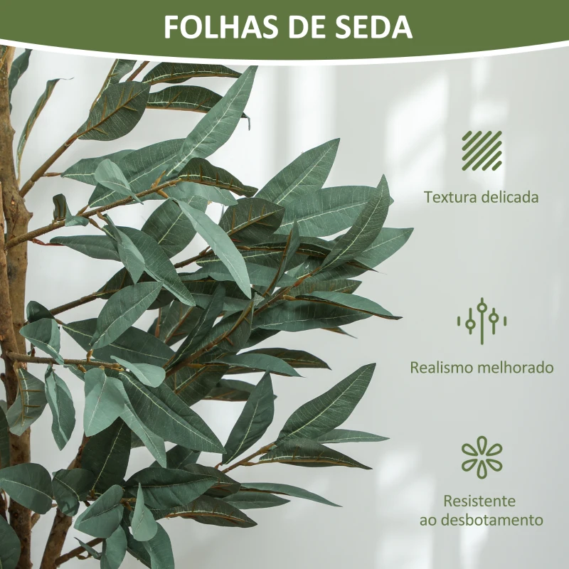 HOMCOM Planta Artificial de Louro 150 cm Planta Artificial Decorativa Grande Decoração para Casa Escritório Varanda Quarto Verde