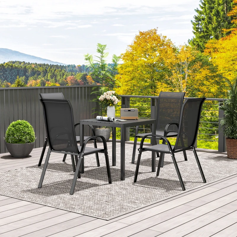 Outsunny Gartentisch Aluminium 73x73 cm Wetterfest Buffettisch mit Holzoptik, Campingtisch für 4 Personen Schwarz(m-9)