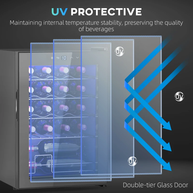 Homcom Frigider Vinuri – 20 Sticle, Geam Anti-UV, Temperatura 5–18 °C