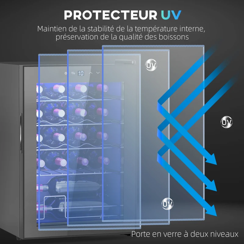 HOMCOM Cave à vin 20 bouteilles 53L haute performance température réglable 5-18° avec lumière LED, noir