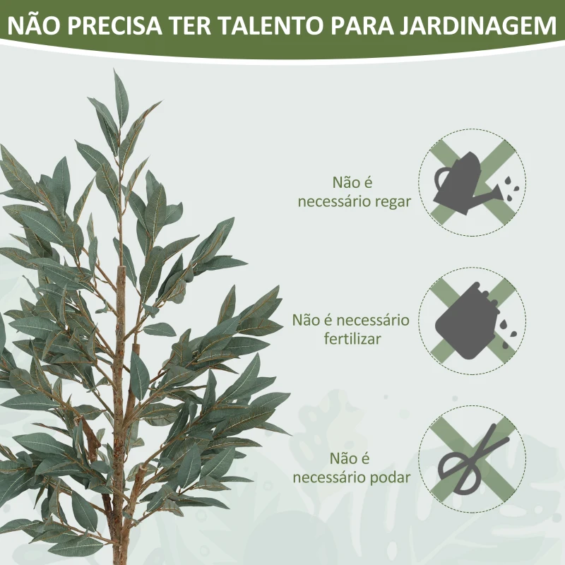 HOMCOM Planta Artificial de Louro 150 cm Planta Artificial Decorativa Grande Decoração para Casa Escritório Varanda Quarto Verde