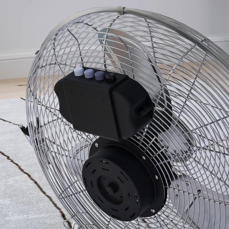 HOMCOM 20 Inches Chrome Metal Floor Fan, High Velocity 3-Speed Home Gym with Adjustable Head, Portable Desk & Table Fan Air Circulator for Home Office, Powerful Airflow, Quiet Operation