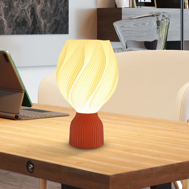 HOMCOM Lámpara de Mesa LED 3D con Diseño de Pétalos Luz Cálida para Mesita de Noche y Escritorio Ø16,5x28 cm Blanco y Teja