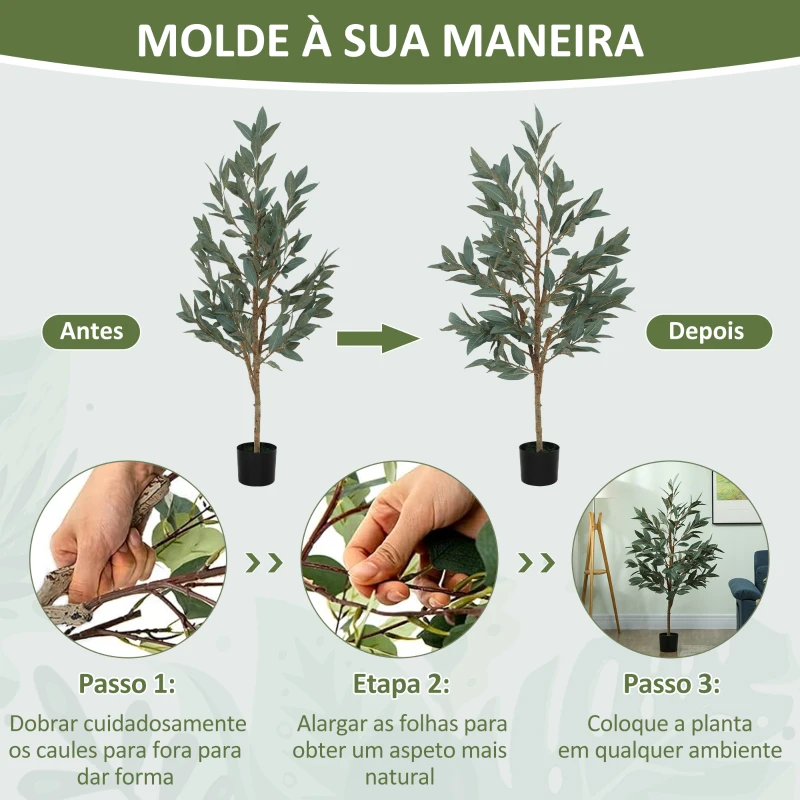 HOMCOM Planta Artificial de Louro 150 cm Planta Artificial Decorativa Grande Decoração para Casa Escritório Varanda Quarto Verde