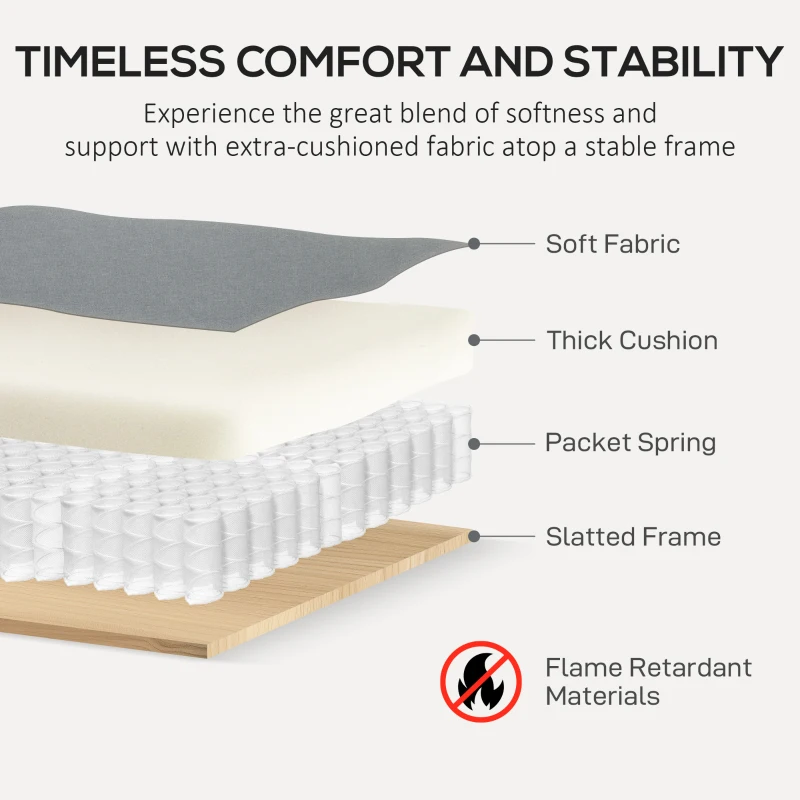 HOMCOM 3 Seater Sofa, Modern Fabric Sofa Couch with Spring Cushion, Rubber Wood Legs, 191cm Upholstered Settee for Living Room, Bedroom, Home Office, Guest Room, Grey