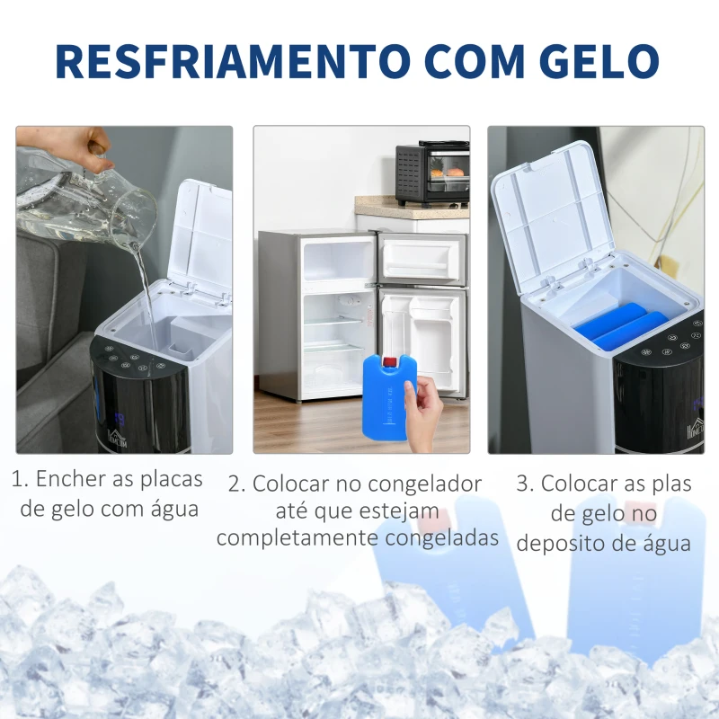 HOMCOM Ventoinha de Coluna Oscilante Humidificador com Controle Remoto Tela LED 3 Velocidades 3 Modos e Temporizador 12h 33x26x105cm Branco e Preto