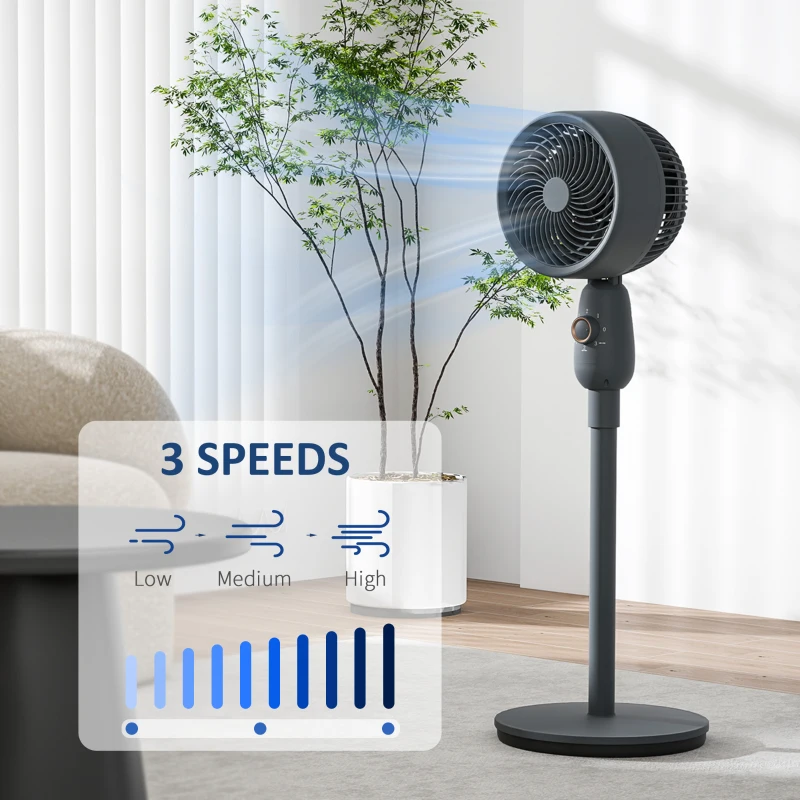 HOMCOM Pedestal Fan, Powerful Air Circulator, 12 Inch Floor Standing Fan with 3 Speed Settings, Oscillating Function for Bedroom, Home and Office, Grey