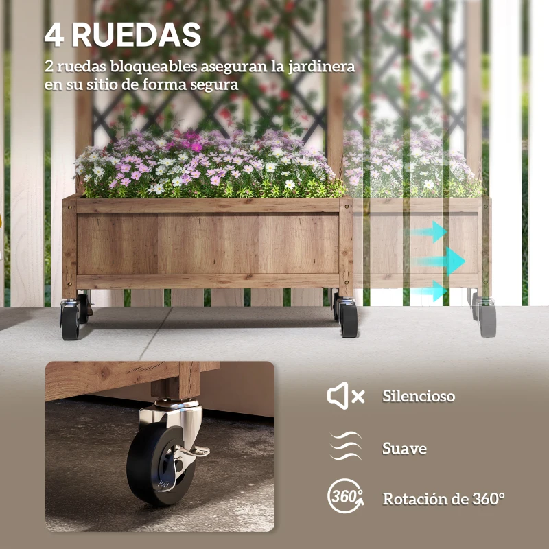 Outsunny 2 Jardineras de Madera Elevadas con Enrejado Metálico para Plantas Trepadoras y Flores 52x25x97 cm Marrón y Negro