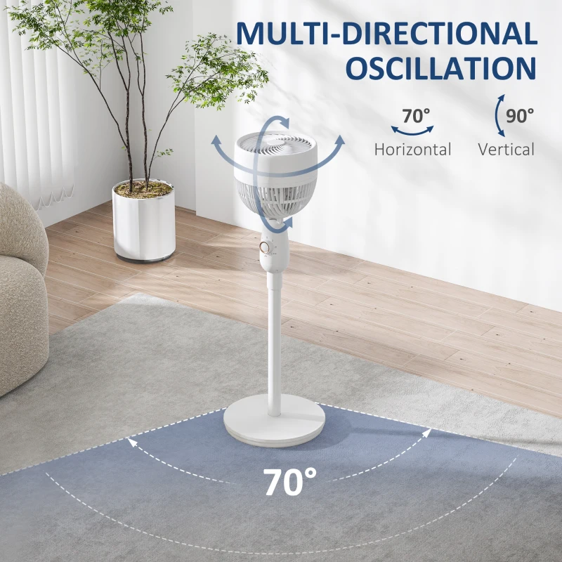 HOMCOM Pedestal Fan, Powerful Air Circulator, 12 Inch Floor Standing Fan with 3 Speed Settings, Oscillating Function for Bedroom, Home and Office, White
