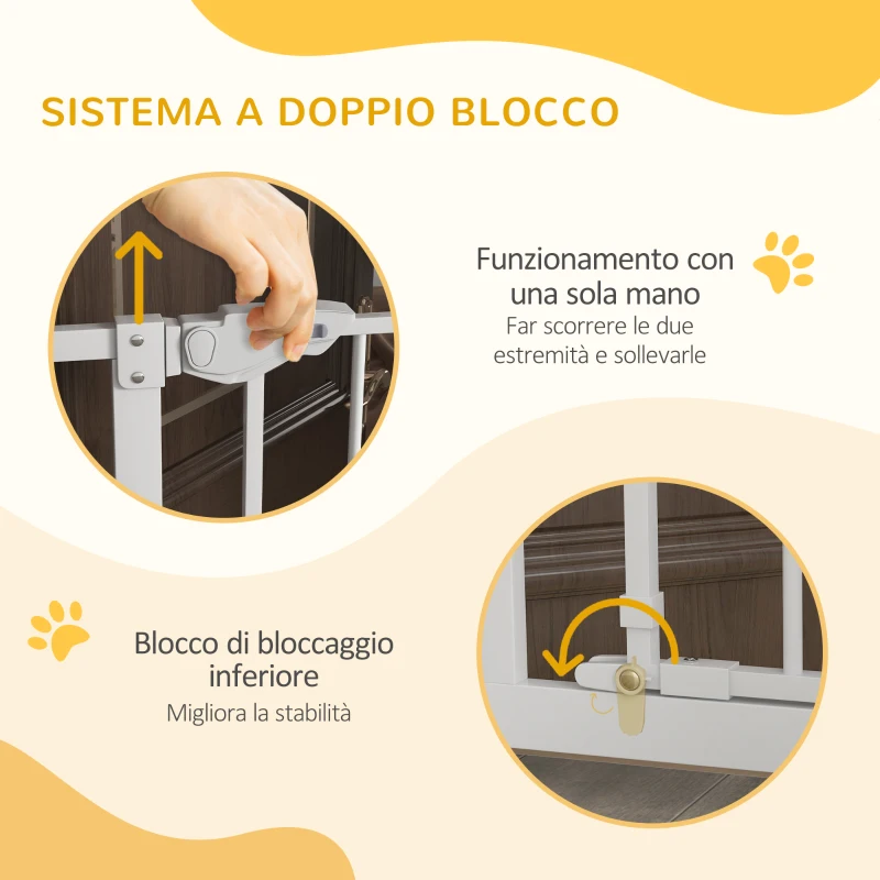 PawHut Cancellino per Cani Regolabile Alto con Porta Piccola e Chiusura Automatica, 74-80x104cm, Bianco