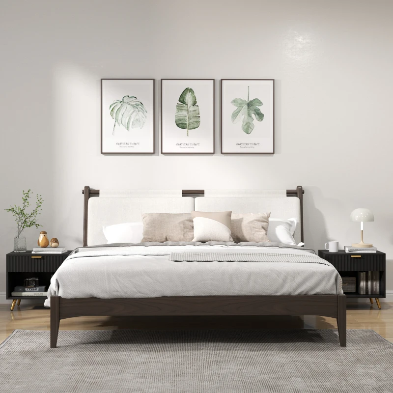 HOMCOM Elegant Bedside Table Set of 2, with Drawer and Shelf - Black/Gold Tone