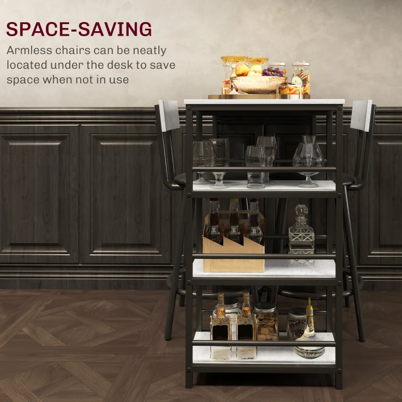 HOMCOM Three-Piece Kitchen Dining Set, with Shelves - Grey/Black